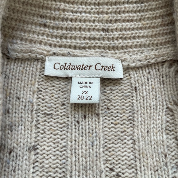 Coldwater Creek Open Front Cable Knit Cardigan Shawl Collar Tan 2X Cozy - Picture 6 of 10